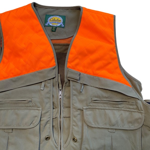 Cabelas Upland Hunting Vest Brown Blaze Orange Game Bag Mens XL Shooting Pads - Picture 1 of 13